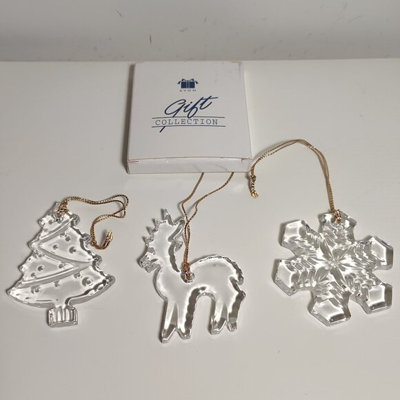 Avon set of 3 faceted lead crystal Christmas ornaments, excellent used condition - Picture 1 of 8